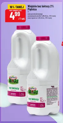 Mleko wiejskie bez laktozy Piątnica 2% promocja w POLOmarket