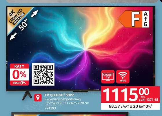 Telewizor Tv Qled 50" 50P7 promocja w Selgros