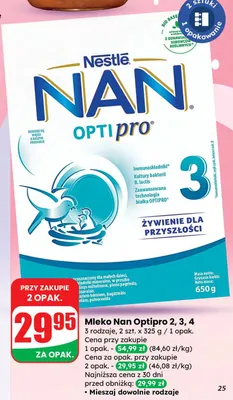 Mleko modyfikowane Nan Optipro 2, 3, 4 promocja w Dino