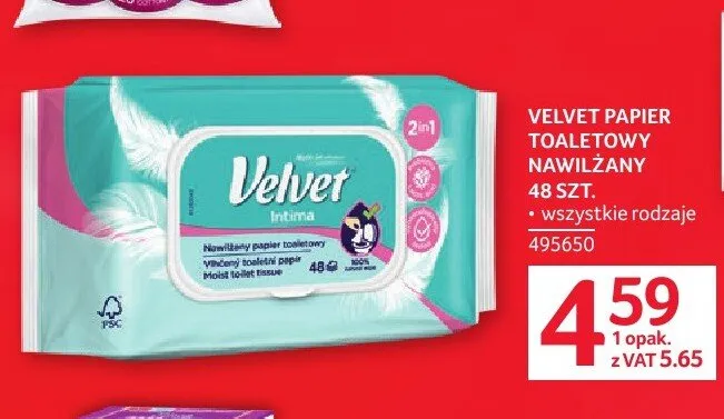 Papier toaletowy nawilżany VELVET promocja w Selgros
