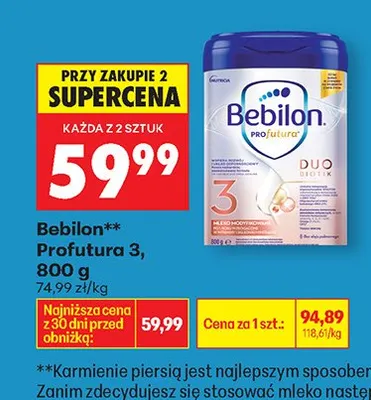 Mleko modyfikowane Profutura 3 Bebilon promocja w Biedronka