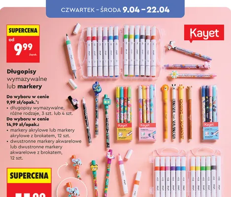 Markery akrylowe lub markery akrylowe z brokatem Kayet promocja w Biedronka