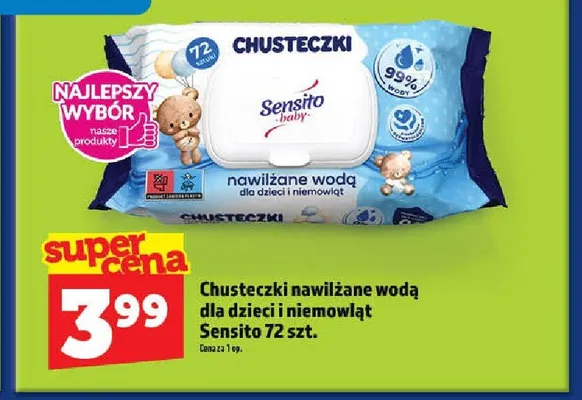 Chusteczki nawilżane wodą dla dzieci i niemowląt Sensito promocja w TOPAZ