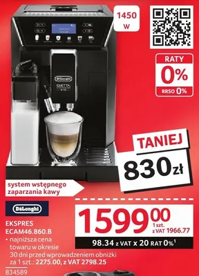 Ekspres do kawy DELONGHI EKSPRES ECAM46.860.B promocja w Selgros