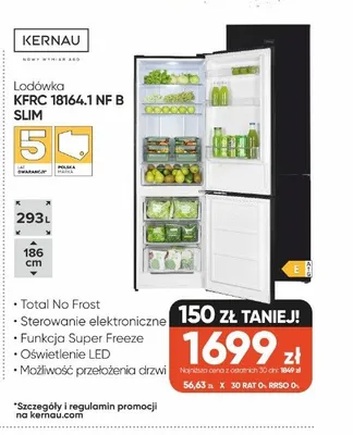 Lodówka Kernau KFRC 18164,1 NF B Slim promocja w Max Elektro