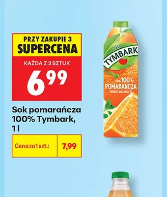 Sok pomarańcza 100% Tymbark promocja w Biedronka