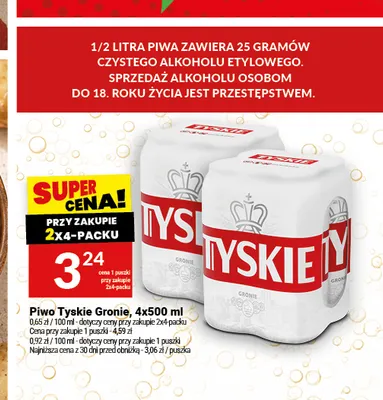 Piwo Tyskie Gronie 4-pak 500 ml promocja w Twój Market