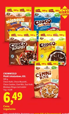 Płatki śniadaniowe XXL Choco Kulki Crownfield promocja w Lidl