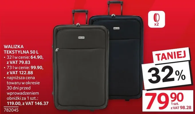 Walizka tekstylna 50l promocja w Selgros
