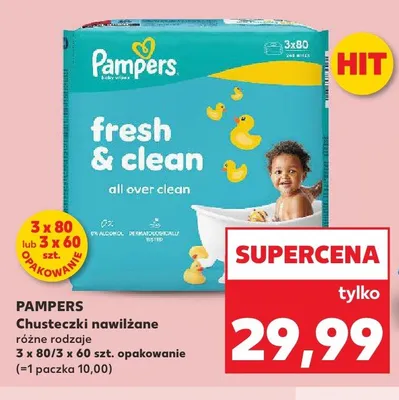 Chusteczki nawilżane Pampers Fresh & Clean 3-pak 80 szt. promocja w Kaufland