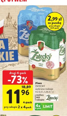 Piwo bezalkoholowe Żatecký 4-pak promocja w Intermarche