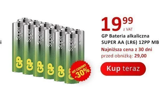Baterie alkaliczne GP Super AA LR6 12-pak promocja w Poczta Polska