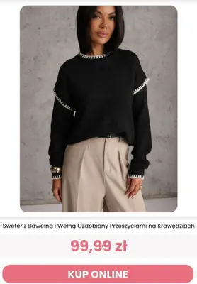Sweter z bawełną i wełną ozdobiony przeszyciami na krawędziach Renee promocja w Renee
