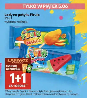 Lody na patyku Pirulo promocja w Delikatesy Centrum