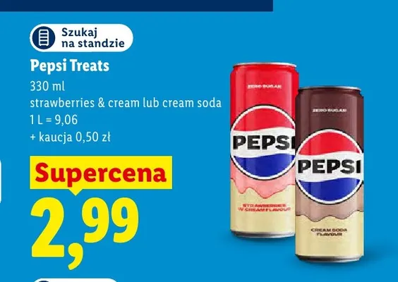 Napój gazowany Pepsi Treats Strawberries & Cream promocja w Lidl