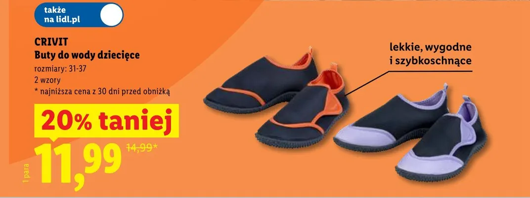 Buty do wody dziecięce CRIVIT promocja w Lidl