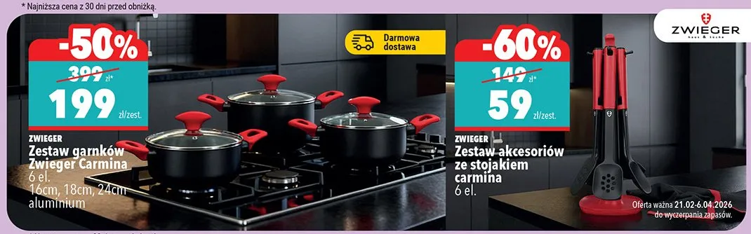 Zestaw garnków Zwieger Carmina 6 el. 16cm, 18cm, 24cm aluminium promocja w Biedronka