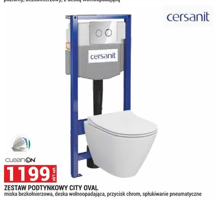 Zestaw podtynkowy Cersanit CITY OVAL miska bezkołnierzowa, deska wolnoopadająca, przycisk chrom, spłukiwanie pneumatyczne promocja w Merkury Market