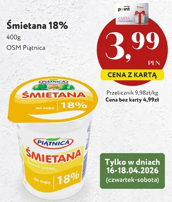 Śmietana 18% promocja w Market Point
