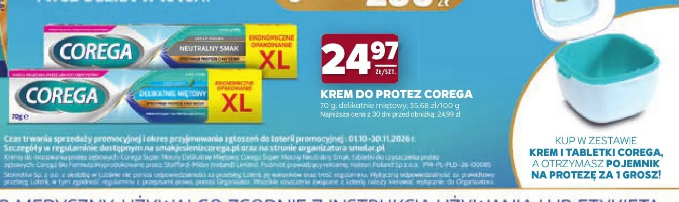 Krem do protez Corega delikatnie miętowy promocja w Stokrotka