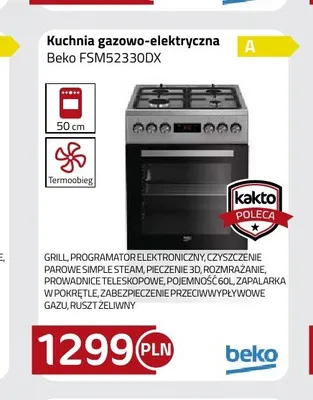 Kuchnia gazowo-elektryczna Beko FSM52330DX promocja w kakto.pl