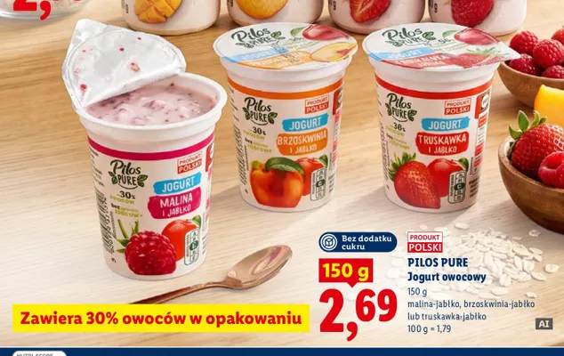 Jogurt owocowy Pilos Pure brzoskwinia-jabłko promocja w Lidl