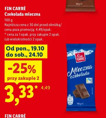 Czekolada mleczna Fin Carré promocja w Lidl