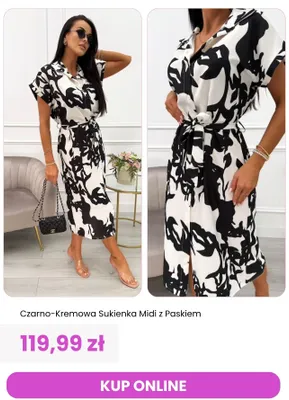 Sukienka midi ModnaKiecka.pl czarno-kremowa z paskiem promocja w Modna Kiecka