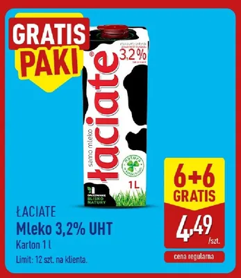 Mleko Łaciate 3,2% UHT promocja w Aldi