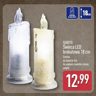 Świeca LED brokatowa 18 cm Subito promocja w Aldi