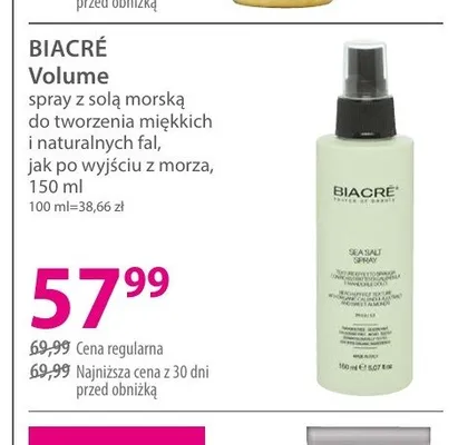Spray z solą morską do tworzenia miękkich i naturalnych fal BIACRÉ Volume promocja w Hebe