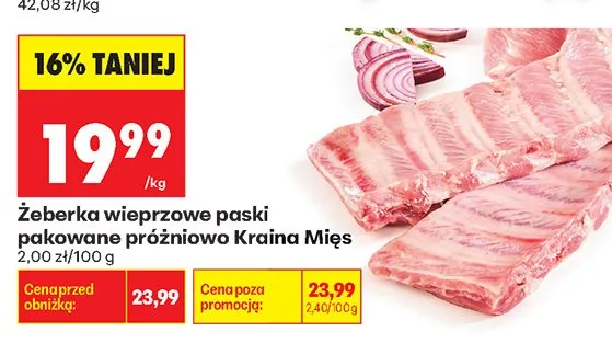 Żeberka wieprzowe paski pakowane próżniowo Kraina Mięs promocja w Biedronka