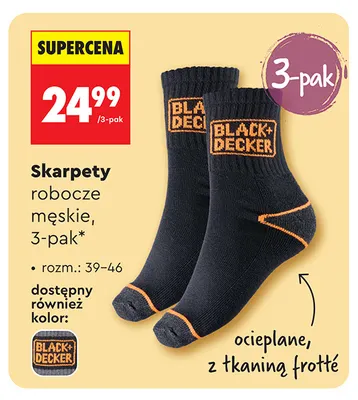 Skarpety robocze męskie 3-pak Black+Decker promocja w Biedronka