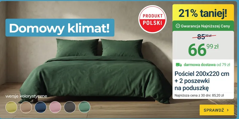 Pościel 200x220cm + 2 poszewki na poduszkę promocja w ERLI