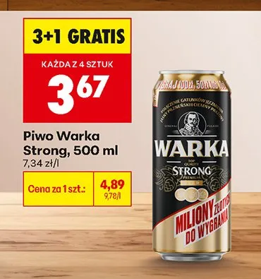 Piwo Warka Strong 3+1 GRATIS promocja w Biedronka
