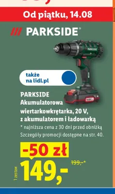Akumulatorowa wiertarkowkrętarka Parkside 20V z akumulatorem i ładowarką promocja w Lidl