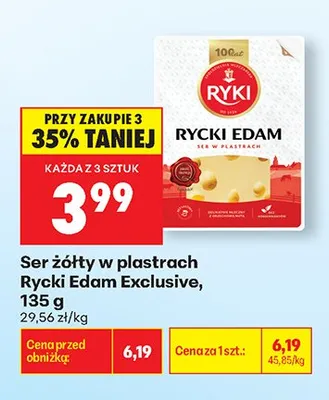 Ser żółty w plastrach Rycki Edam Exclusive promocja w Biedronka