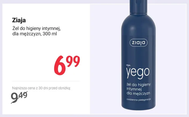 Żel do higieny intymnej Ziaja Yego dla mężczyzn promocja w Rossmann