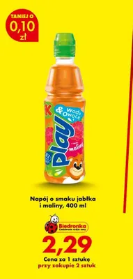Napój Kubuś Play Woda & Owoce o smaku jabłka i maliny promocja w Biedronka