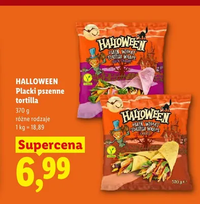 Placki pszenne tortilla z marchwią Halloween promocja w Lidl