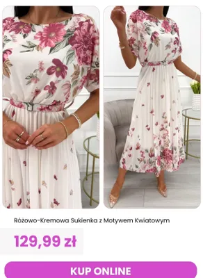 Sukienka damska różowo-kremowa z motywem kwiatowym ModnaKiecka.pl promocja w Modna Kiecka
