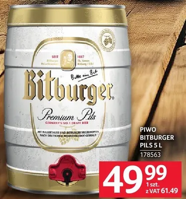 Piwo Bitburger Premium Pils 5L promocja w Selgros