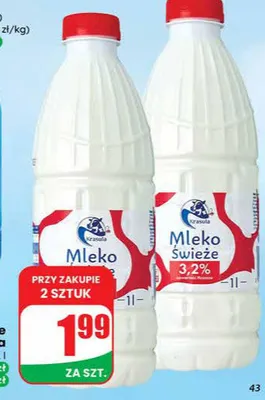 Mleko spożywcze świeże 3,2% promocja w Dino