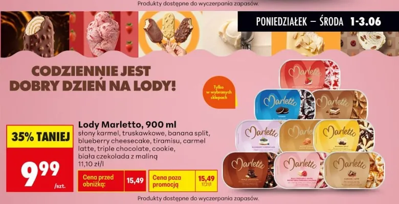 Lody Marletto truskawkowe promocja w Biedronka