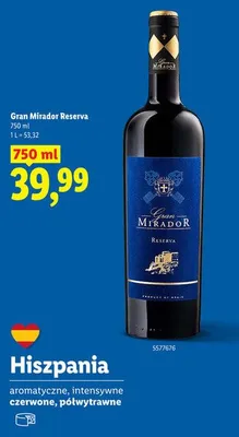 Wino Gran Mirador Reserva czerwone półwytrawne promocja w Lidl