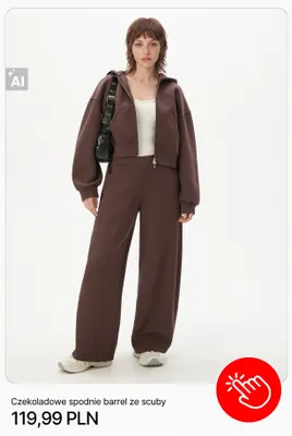 Czekoladowe spodnie barrel ze scuby Cropp promocja w Cropp
