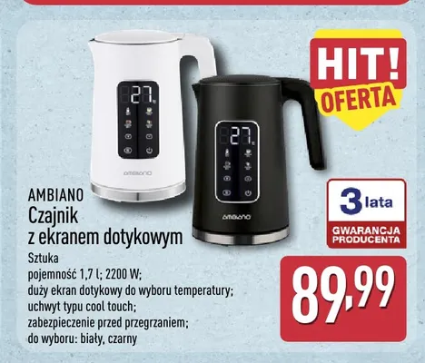 Czajnik z ekranem dotykowym Ambiano czarny 1,7 l promocja w Aldi