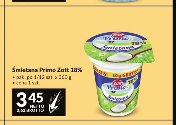 Śmietana Primo Zott 18% promocja w Makro