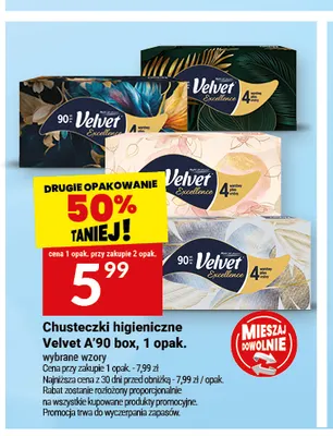 Chusteczki higieniczne Velvet A'90 box promocja w Twój Market