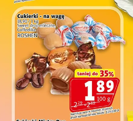 Cukierki na wagę Sweet Drop mleczne Roshen promocja w Prim Market